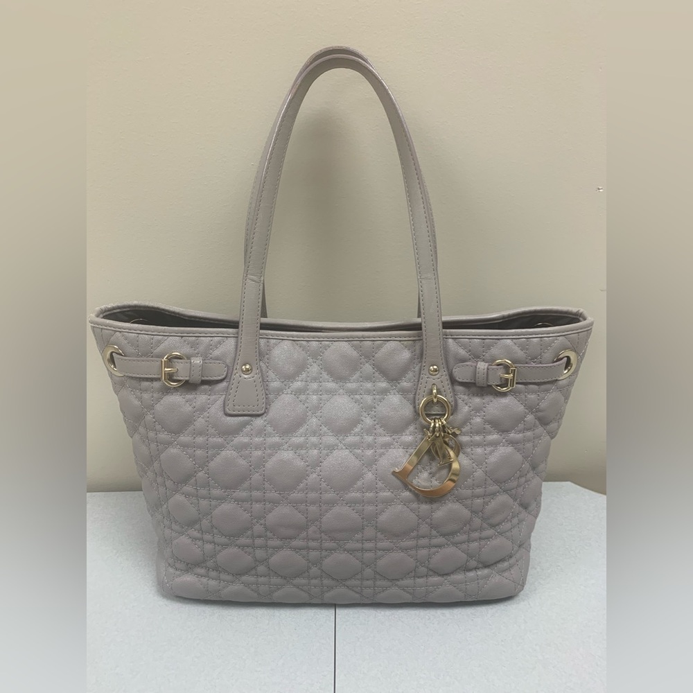 💐Authentic CHRISTIAN DIOR Gray Cannage Quilted Coated Canvas Small Tote … - Picture 3 of 16